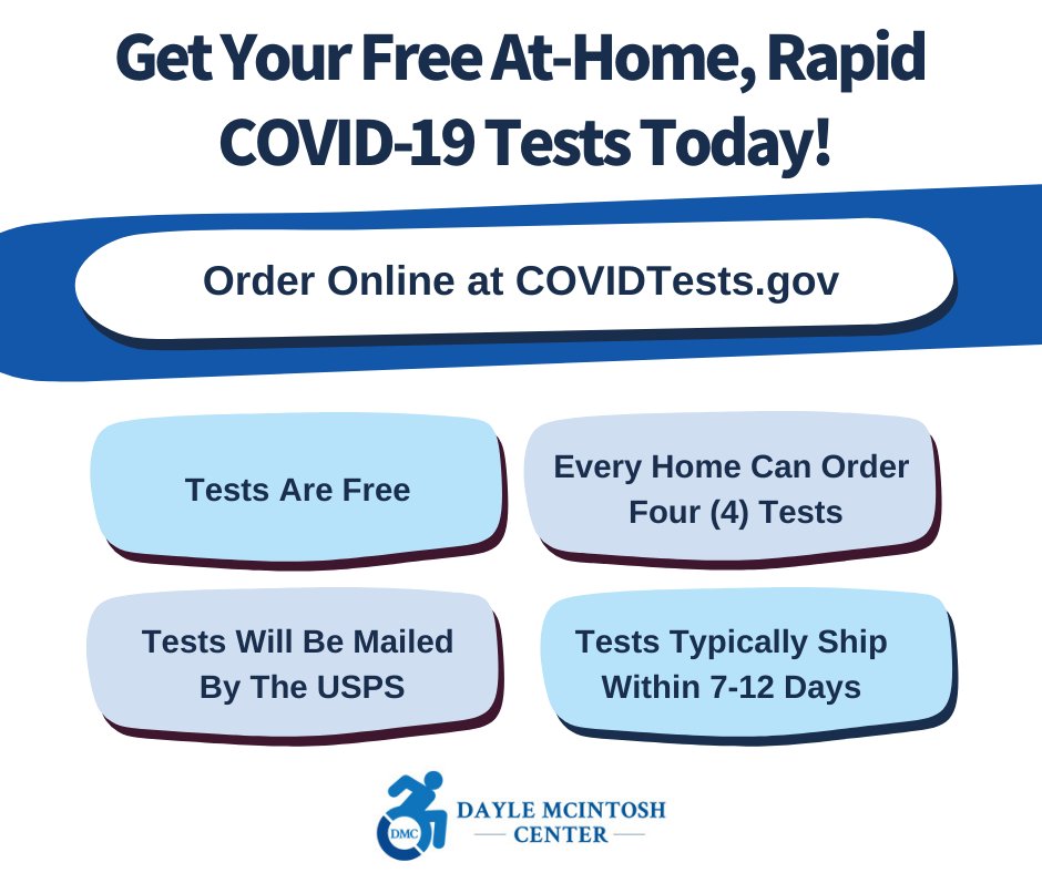 The <a href="/WhiteHouse/">The White House</a> is providing free at-home, rapid COVID-⁠19 tests beginning today, January 19, 2022. Link in bio to order online and for more information. #daylemcintoshcenter