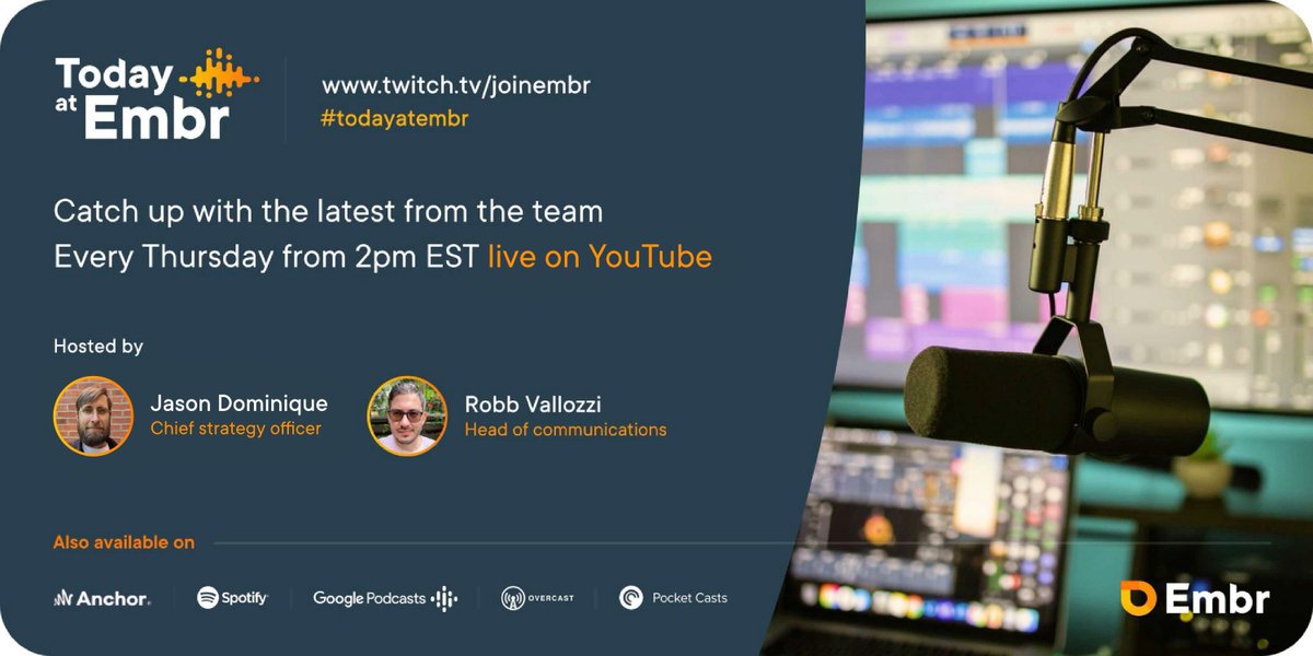 TodayatEmbr's tweet image. Make sure to tune in to #TodayatEmbr tomorrow for our first LIVE demo of Embr Checkout!

twitch.tv/JoinEmbr

youtube.com/c/EmbrChannel

facebook.com/joinembr

See you there! 

#joinembr #podcast #EmbrCheckout #crypto #BNB
