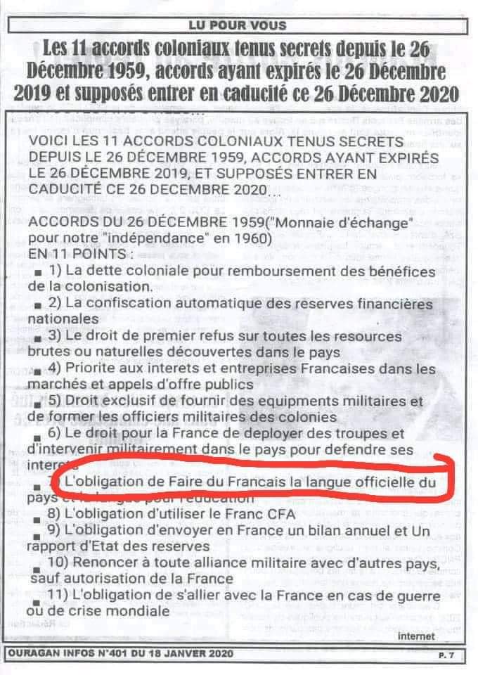 Apparemment, il n'y a plus de secret donc, max de partage pour éclairer les lanternes.

➡️ LES 11 ACCORDS COLONIAUX TENUS SECRETS DEPUIS LE 26 DÉCEMBRE 1959.