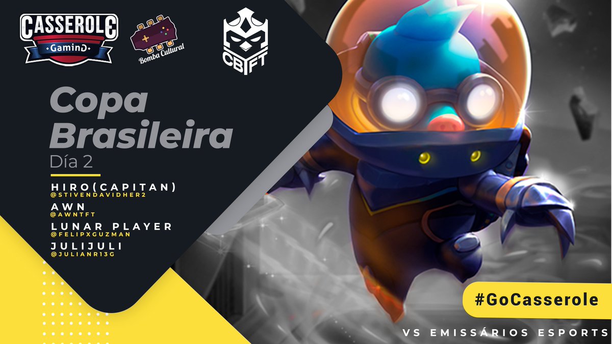 CasseroleGaming's tweet photo. #MatchDay | #CBTFT 

Hoy nos enfrentamos a @EMSeSports en la cuarta fecha de fase de grupos!

Pueden seguir la transmisión en el canal de JuliJuli
https://t.co/HrSlN6ZSDo

#GoCRG #TFT #TFTLatam https://t.co/Eo3qf6MeuR