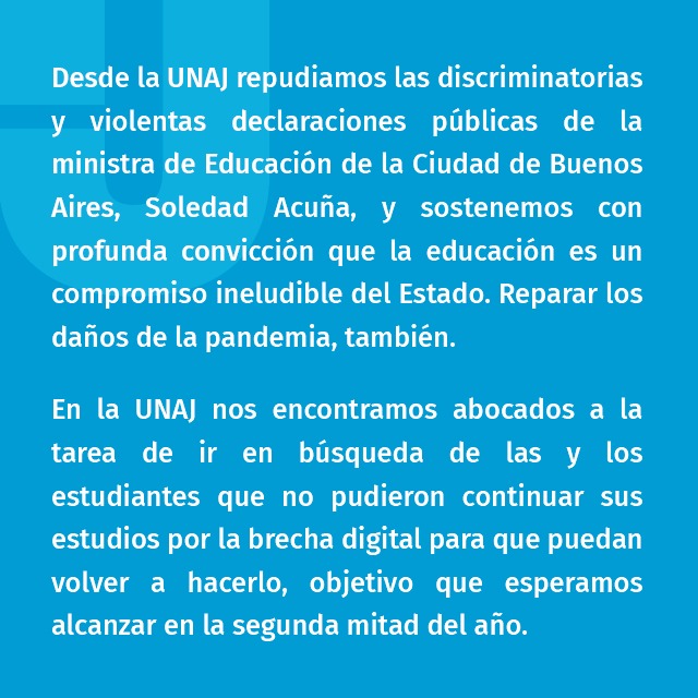🔷️Repudio a las declarciones de la ministra de Educación de la Ciudad de Buenos Aires

unaj.edu.ar/repudio-a-las-…

<a href="/icsyaunaj/">Instituto Cs Sociales y Administración UNAJ</a> <a href="/iiaunaj/">IIA UNAJ</a> <a href="/institutocsalud/">institutocsalud</a> <a href="/ArnaldoDMedina/">Arnaldo Medina</a>