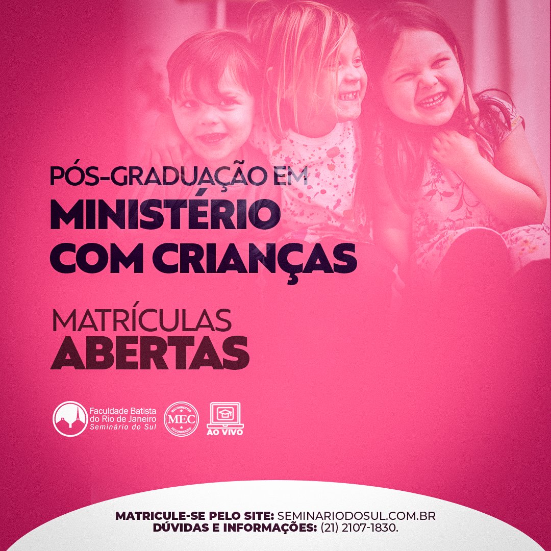 seminariodosul's tweet photo. A pós-graduação em Ministério com Crianças prepara líderes para atuarem na área infantil das organizações eclesiásticas. Faça sua pós-graduação na modalidade remota, com aulas síncronas e ao vivo. Matrículas abertas: https://t.co/jkrU8Dpq8J #STBSB #PósGraduação https://t.co/PXAqUY3cju
