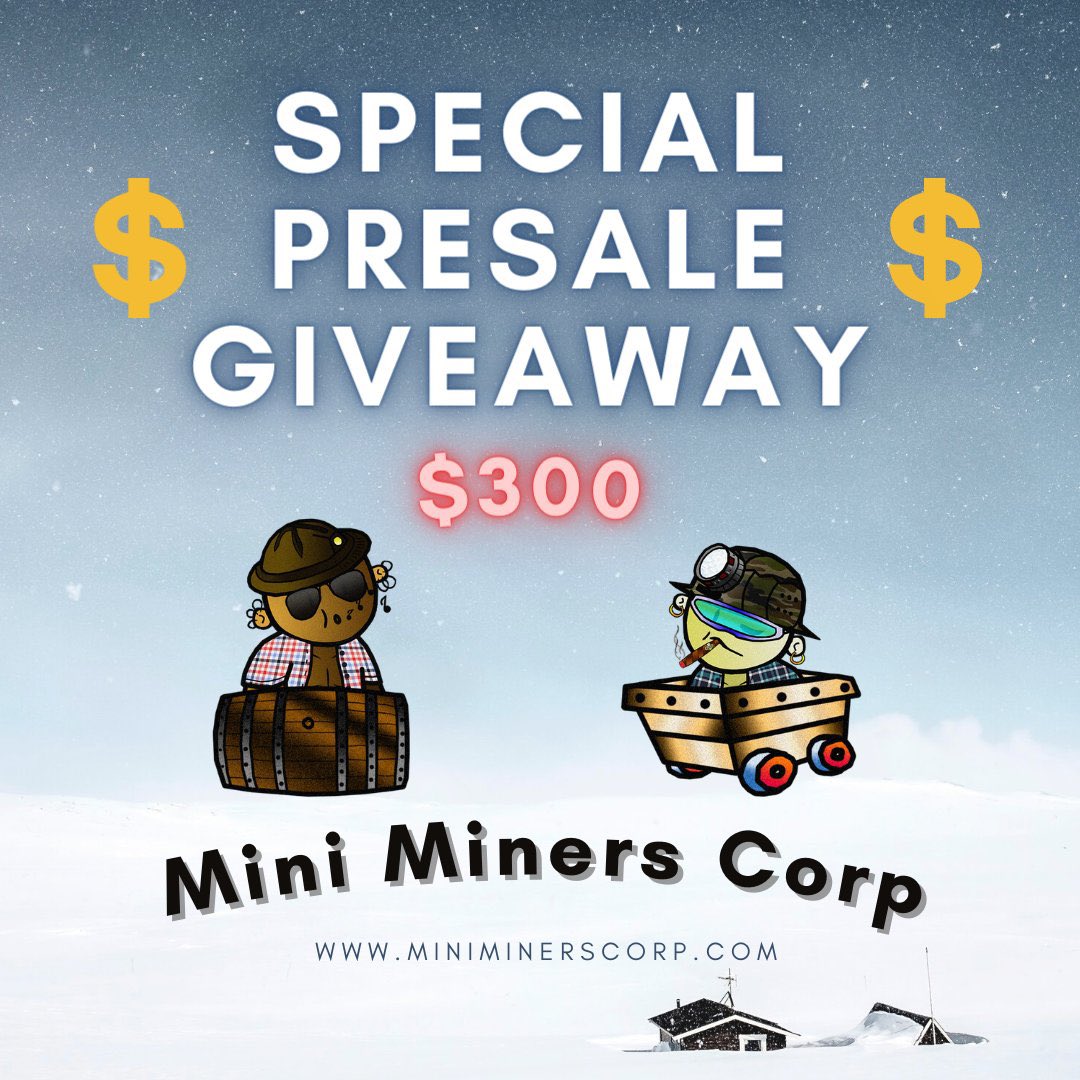 mmc_nft's tweet photo. ⚠️Special Presale Giveway⚠️

❗️Win 5 #nfts worth $300❗️

✅ Follow @mmc_nft
✅RT this post
✅Tag 3 friends in comments

⏰ Draw in 24h 

Mini Miners Corp to the moon 🚀🌙 

Take care my friends 💪😎

#giveaway #NFT #NFTdrop #NFTCommunity #NFTGiveaway #nftcollector #NFTartist https://t.co/tetMzpFAsy