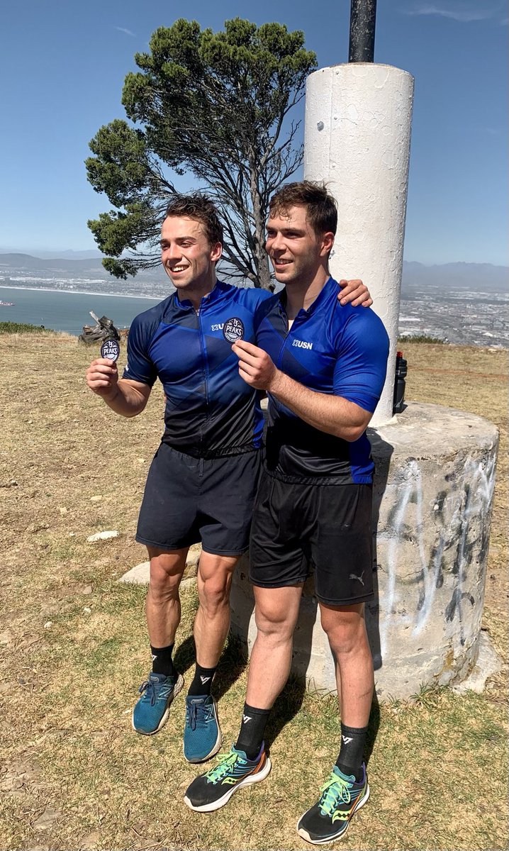 Zander Prinsloo and Michael Brand on completion of their amazing 57 hour, continuous, 7.5k Robben Island to Blaauwberg swim, 109k Cape Argus cycle tour route ride and then the 104k, 13 Peak trail run. A magnificent achievement in a very beautiful place👏👏👏👏