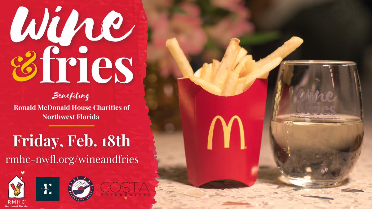 ProffittPR's tweet image. Have you gotten your tickets yet for Wine &amp;amp; Fries?! That's right, your two favorite food groups are coming together for an elegant evening at Hotel Effie Sandestin to raise money for Ronald McDonald House Charities of Northwest Florida ❤️ 
rmhc-nwfl.org/wineandfries/?…
