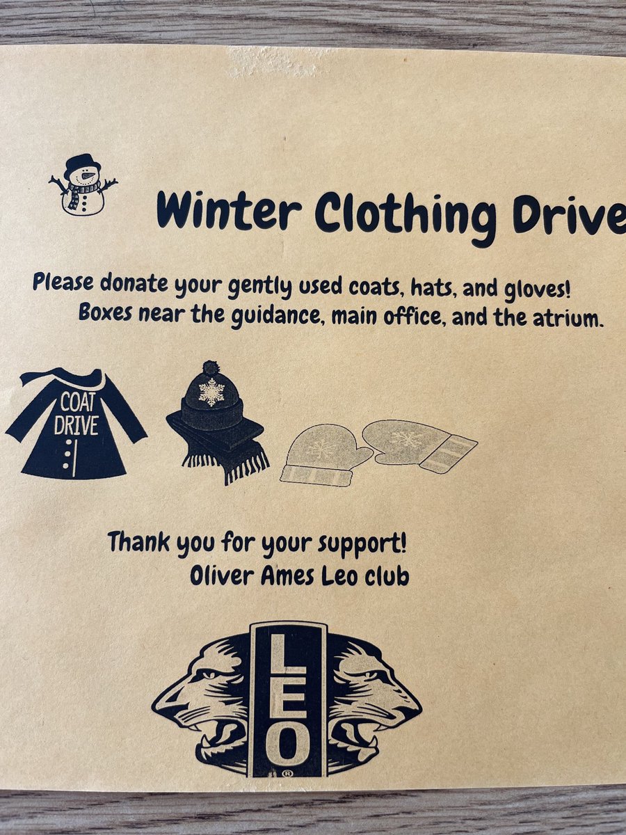 msankaran2's tweet photo. Please support The Leo club’s winter clothing drive @ OA! ⁦@flanagan_oahs⁩ ⁦@CatherineQueal1⁩ https://t.co/lljS2OVhhc