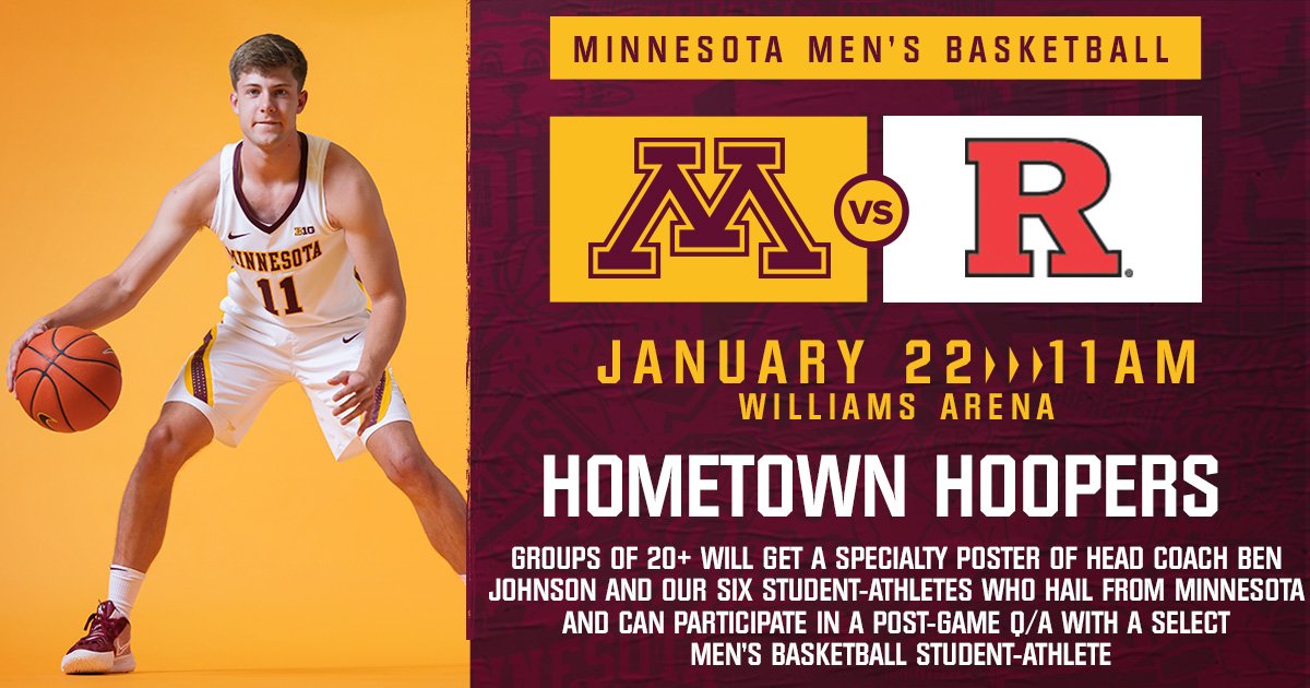 Join us for another Hometown Hoopers event after Saturday's matchup with Rutgers

Grab your friends and get ready to hang with <a href="/JacksonPurcell3/">Jackson Purcell</a>!

🎟: z.umn.edu/MBBHometown