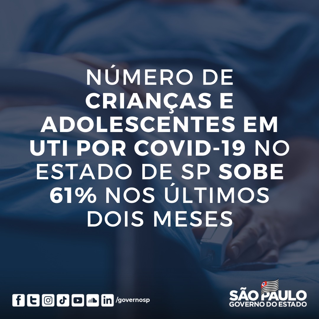governosp's tweet photo. 💉  O número de crianças e adolescentes internados em UTI por COVID-19 teve crescimento de 61,3% nos últimos dois meses no Estado de SP. Os dados, levantados pelo Censo Covid da Secretaria de Estado da Saúde, evidenciam a urgência de acelerarmos a imunização deste grupo. https://t.co/o9WZgNgPJy