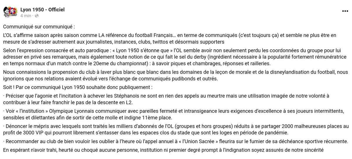 Flo2lyon's tweet photo. Communiqué sur Communiqué :
LYON 1950 s'étonne que l' @OL... https://t.co/mMzIIHlLOA