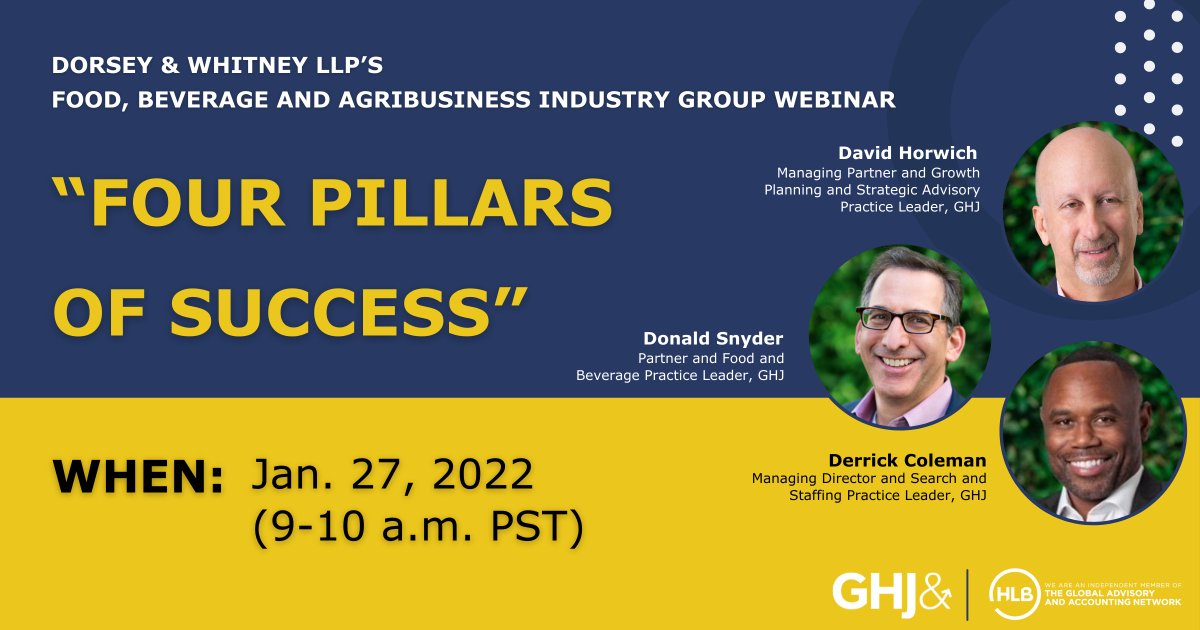 How can successful business owners take their companies to the next level of growth and profitability? GHJ's David Horwich, Donald Snyder, and <a href="/imdcoleman/">Derrick  Coleman</a> join <a href="/DorseyWhitney/">Dorsey & Whitney LLP</a> Partner Mike Droke for a Food, Beverage, and Agribusiness Webinar. <a href="/HLBI/">HLB International</a> 
ecs.page.link/mzb3V