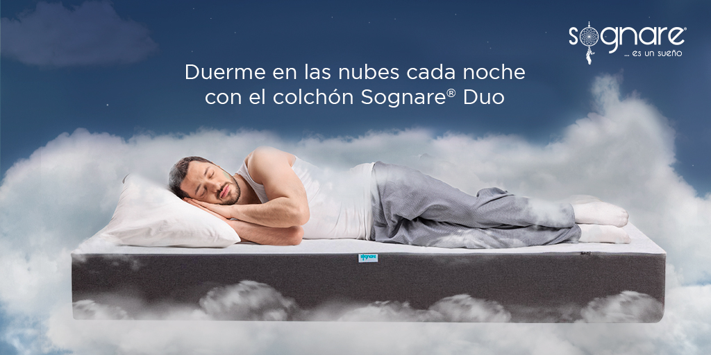 Sognare Duo es el colchón con el que vas a dormir delicioso, gracias a su tecnología que elimina los puntos de presión en 3 partes del cuerpo: cabeza, cadera y piernas.