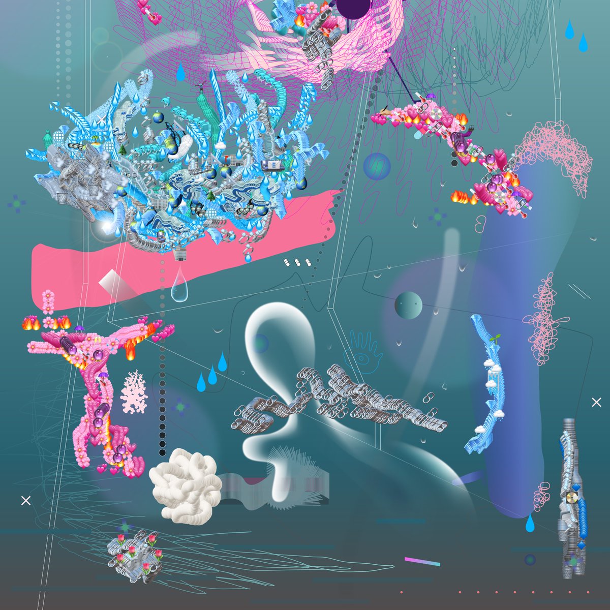 I feel like the all-over-the-place, 5-artists-in-1, polyglot aesthetic of multiple styles works a lot better in digital spaces where you can show lots of work at one (50+) ....
#NFTCommunity