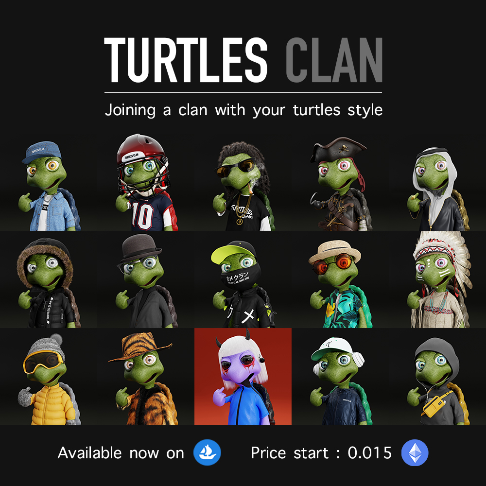 🐢Turtles clan🐢 No. 01-20 drop now 🚨
a collection of 999 uniques existing as 3d NFTs 
Available on : opensea.io/collection/tur…

Hope you love them🐢🔥
#NFTs #NFTCommunity #NFTCollection #nftcollectors  #opensea  #NFTmarketplace #turtlesclan #NFTthai #NFTJapan