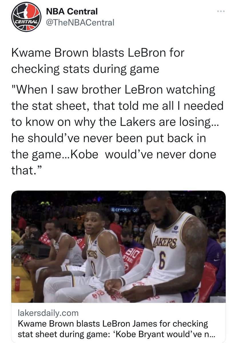 TheDunkCentral's tweet photo. Gilbert Arenas sends shots at Kwame Brown

“You’re right, Kobe would have NEVER
looked at the stat sheet because he KNEW your ass had 0” 😳 https://t.co/eh6VkRoc47
