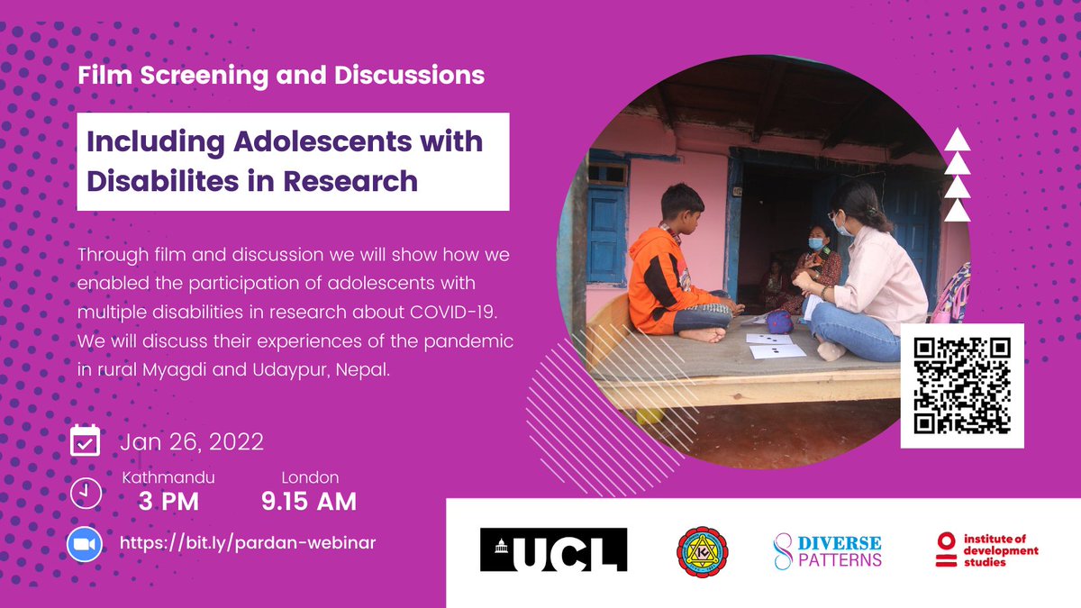 Join our webinar next week - we begin the discussion with a brilliant #film 
#adolescent #disabilityinclusion #PARDAN #COVID #Nepal #researchmethods