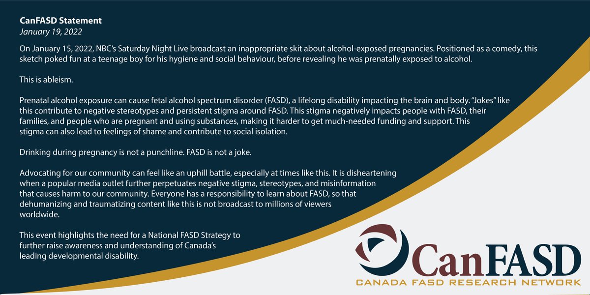 CanFASD's tweet photo. #FASD is not a joke. As a leading neurodevelopmental disability in Canada, further action needs to be taken to ensure that individuals with #FASD, their families, and pregnant &amp; parenting couples are supported. https://t.co/PaqJiYB1lN
