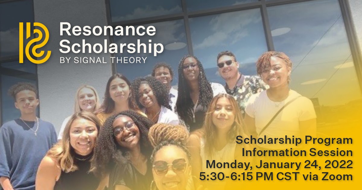 Signal Theory (@signaltheory) on Twitter photo Want to know more about our #ResonanceScholarship program and get your questions answered? Join us for our virtual info session with <a href="/TheBrandLab/">The BrandLab</a> next Monday at 5:30pm at the Zoom link below, and submit your application by January 31! us02web.zoom.us/j/84010194444 Want to know more about our #ResonanceScholarship program and get your questions answered? Join us for our virtual info session with <a href="/TheBrandLab/">The BrandLab</a> next Monday at 5:30pm at the Zoom link below, and submit your application by January 31! us02web.zoom.us/j/84010194444