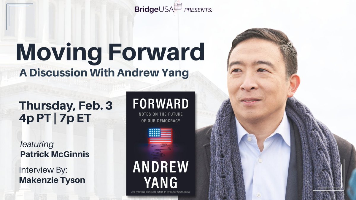 BridgeUSA_'s tweet photo. It's no question that polarization is disrupting our country's ability to solve problems. It's time for a change. Join us &amp; @andrewyang, founder of @Fwd_Party, to discuss the importance of bridge-building and his ideas for Moving #Forward on Feb. 3. ➡️https://t.co/wBb5bcIPZe https://t.co/uJI9egOVD8