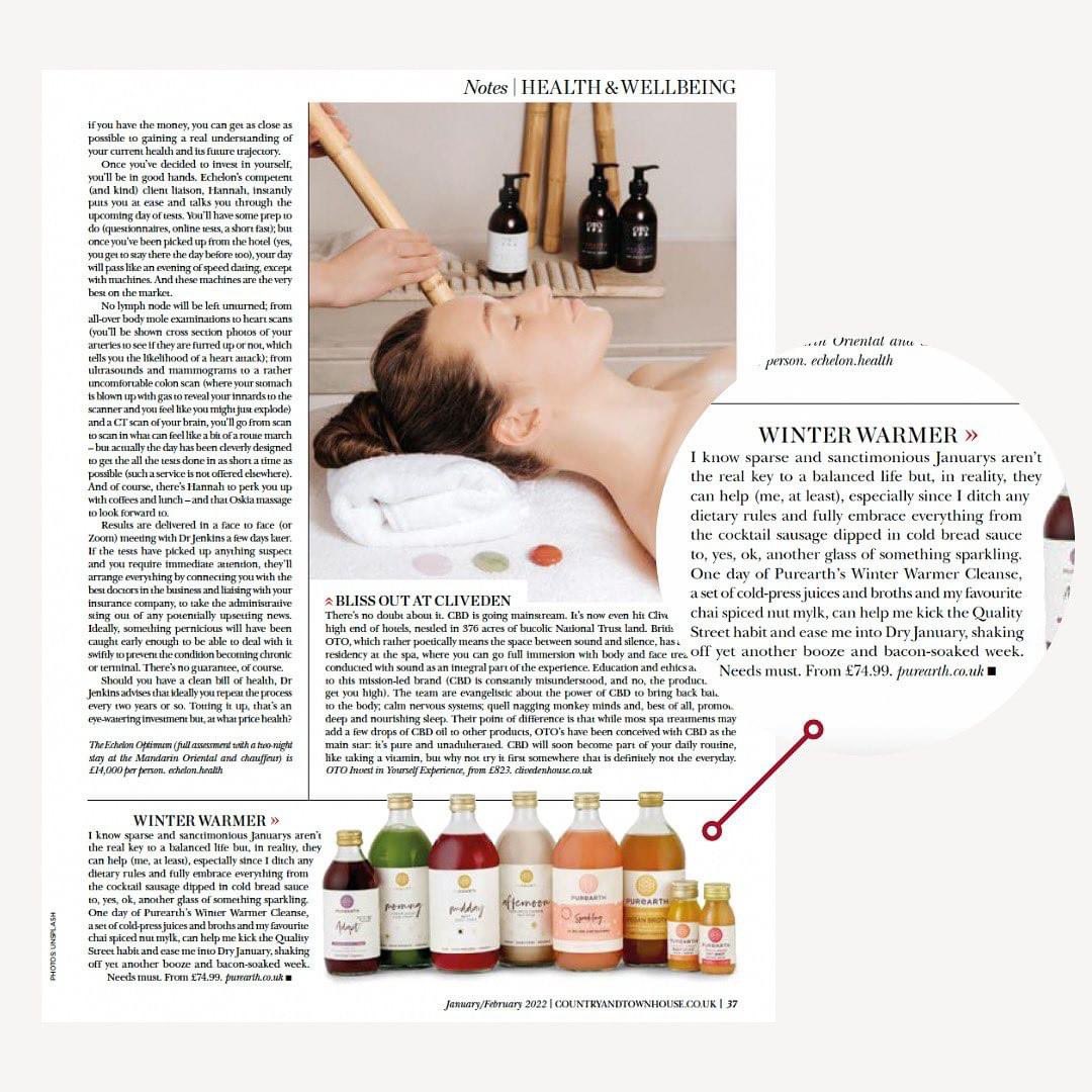 purearthlife's tweet photo. We’re in the press!✏️Thank you @townandcountry for another amazing feature! Our best selling Winter Warmer Juice Cleanse has been named a must-have 2022 Wellness Trend that will have you feeling your best!✨🌱
#purearth #townandcountry #townandcountryuk #juicecleanse #cleanse https://t.co/VRGPVgoj13