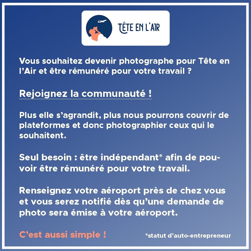 benjamin_video's tweet image. Hello ! Ça y est notre projet est lancé ! Pour les spotters souhaitant rejoindre la communauté, vous pouvez d'ores et déjà vous inscrire via ce lien : forms.gle/XjqSk9J9J4HpZk…
La plateforme sera disponible d’ici peu ✈ 
Vous pouvez suivre l'évolution du projet ici : @latetenlair