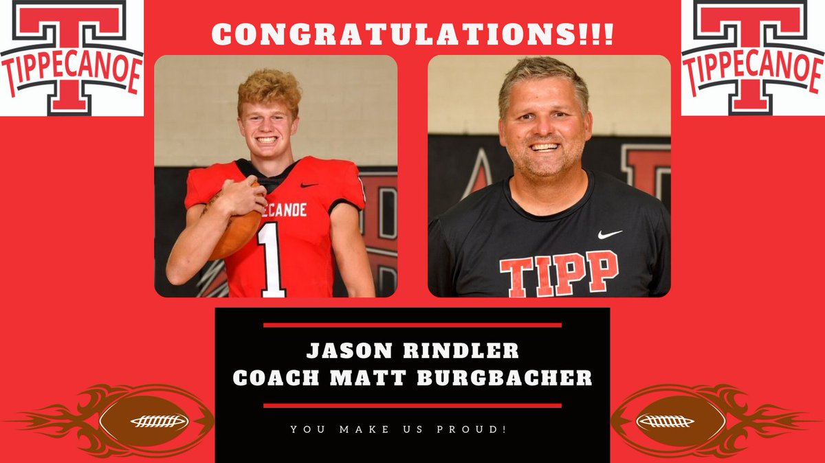 Congratulations to Tippecanoe High School senior Jason Rindler and Coach Matt Burgbacher on being selected to participate in the Ohio High School Football Coaches Association All-Star Game in April. #WEareTIPP