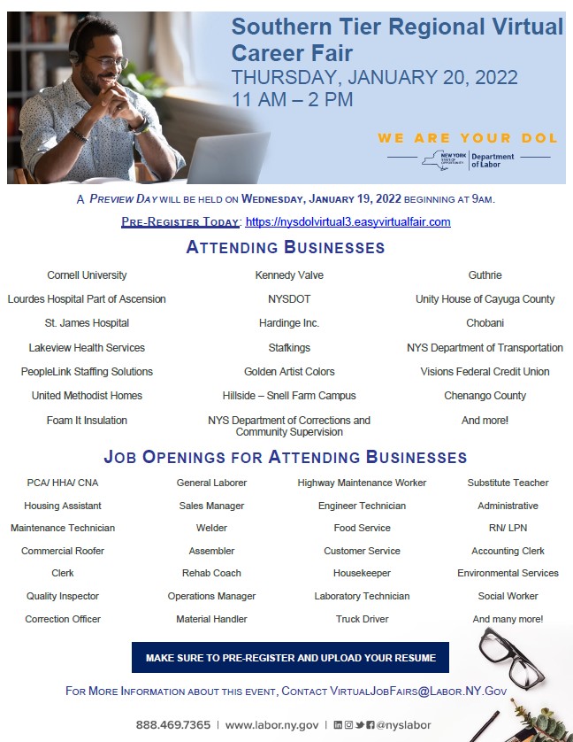 CSSWorkforceNY's tweet image. Join us tomorrow for the Virtual Job Fair! From 11AM-2PM...email info@csswfny.com with any questions. #jobfair #work #opportunity #nursing #machinist #warehouse #welder #commercialroofing #foodservice #accounting #materialhandler #socialworker