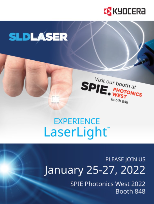 sld_laser's tweet photo. #SPIE #PhotonicsWest is almost here! Don't miss your opportunity to meet with our team and experience #LaserLight in person. Contact us at Khanna@KYOCERA-SLDLaser.com to reserve your appointment today! #KYOCERA #SLDLaser https://t.co/vkot9bFz4k