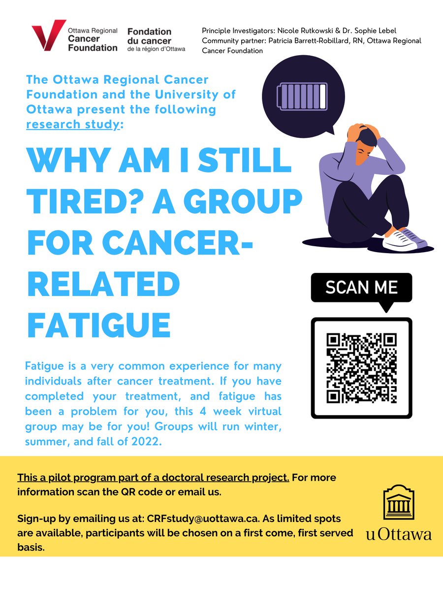 Hey <a href="/StuntmanStu/">Stuntman Stu</a>, we loved how open you are about your #cancer journey!🙌 I wonder if you ever experienced cancer-related #fatigue?🧐Would love if you could help us get the word out about a NEW research study on CRF here in #Ottawa. See below👇