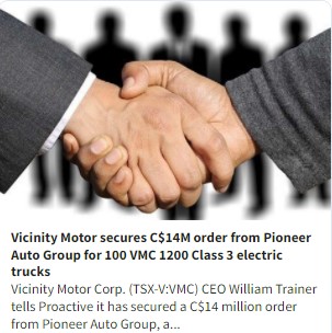 VicinityMotor's tweet photo. Our CEO, William Trainer, featured in a Proactive Investors interview to discuss the $14 million VMC 1200 electric truck order from Pioneer Auto Group, a leading retail automotive dealer in British Columbia.

Check it out here: https://t.co/RIgx1wLjpR

$VEV #BusManufacturing #EV https://t.co/TigOyb0Jej