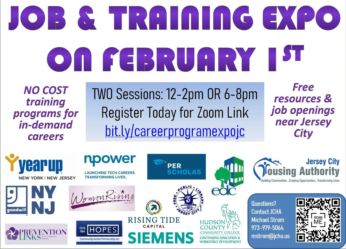 Looking for something new in 2022? On February 1,  join JCHA and a dozen other partners for a Job Opportunity &amp; Career Training Expo, taking place live via Zoom from 12-2pm or 6-8pm. REGISTRATION REQUIRED, SIGN UP TODAY:  bit.ly/careerprograme…