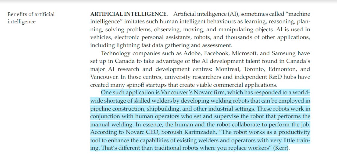 novarctech's tweet photo. Novarc Technologies Inc. is mentioned in the Eighth Canadian edition of the Technical Communication book as an example for benefits of artificial intelligence!
#novarctechnologies #novarc #technicalcommunication #publication #weldingautomation #ai #cobots #swr https://t.co/n6JGoyaHNM
