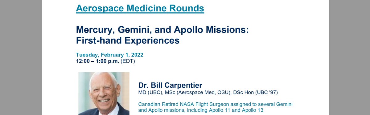 Canadian Space Health Research Network (@space_health) on Twitter photo We are very excited to invite you to the first Aerospace Medicine Rounds <a href="/uoftmedicine/">Temerty Medicine</a> with Dr. Bill Carpentier on February 1. The Zoom link to join virtually will be posted here: deptmedicine.utoronto.ca/rounds We are very excited to invite you to the first Aerospace Medicine Rounds <a href="/uoftmedicine/">Temerty Medicine</a> with Dr. Bill Carpentier on February 1. The Zoom link to join virtually will be posted here: deptmedicine.utoronto.ca/rounds