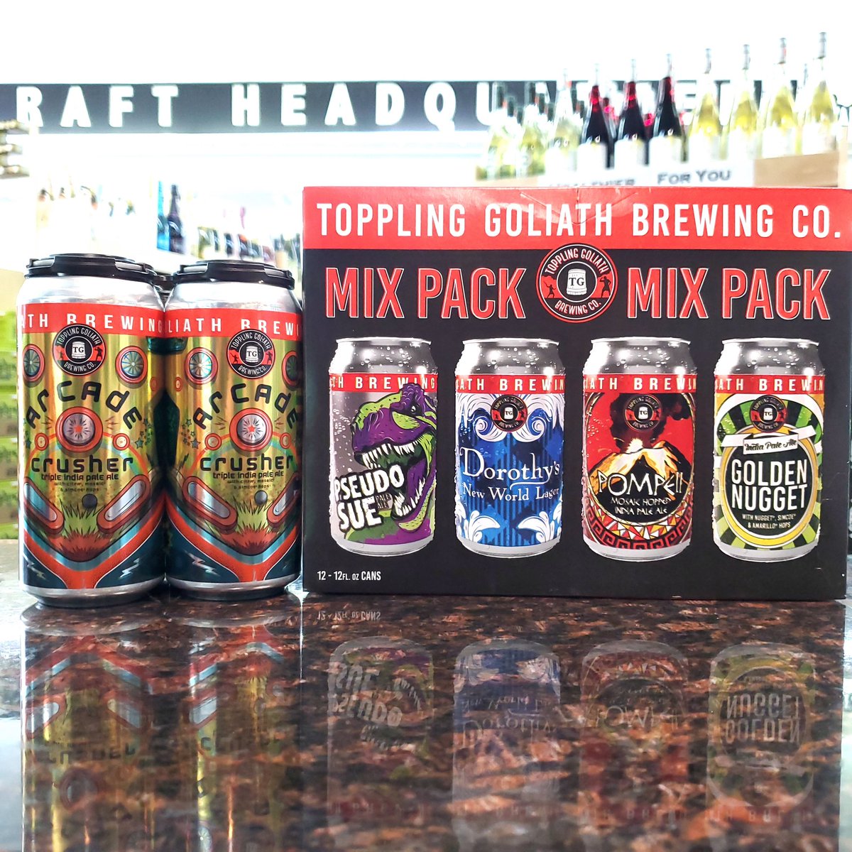 CheviotMarathon's tweet photo. Dropping in from @TGBrews is their New Mix Pack featuring Pseudo Sue, Dorothy Lager, Pompei, and Golden Nugget! And also their first Triple IPA Arcade Crusher with Citra, Mosaic, and Simcoe! #HopWizard #MixPack https://t.co/FHXbMJKT8f