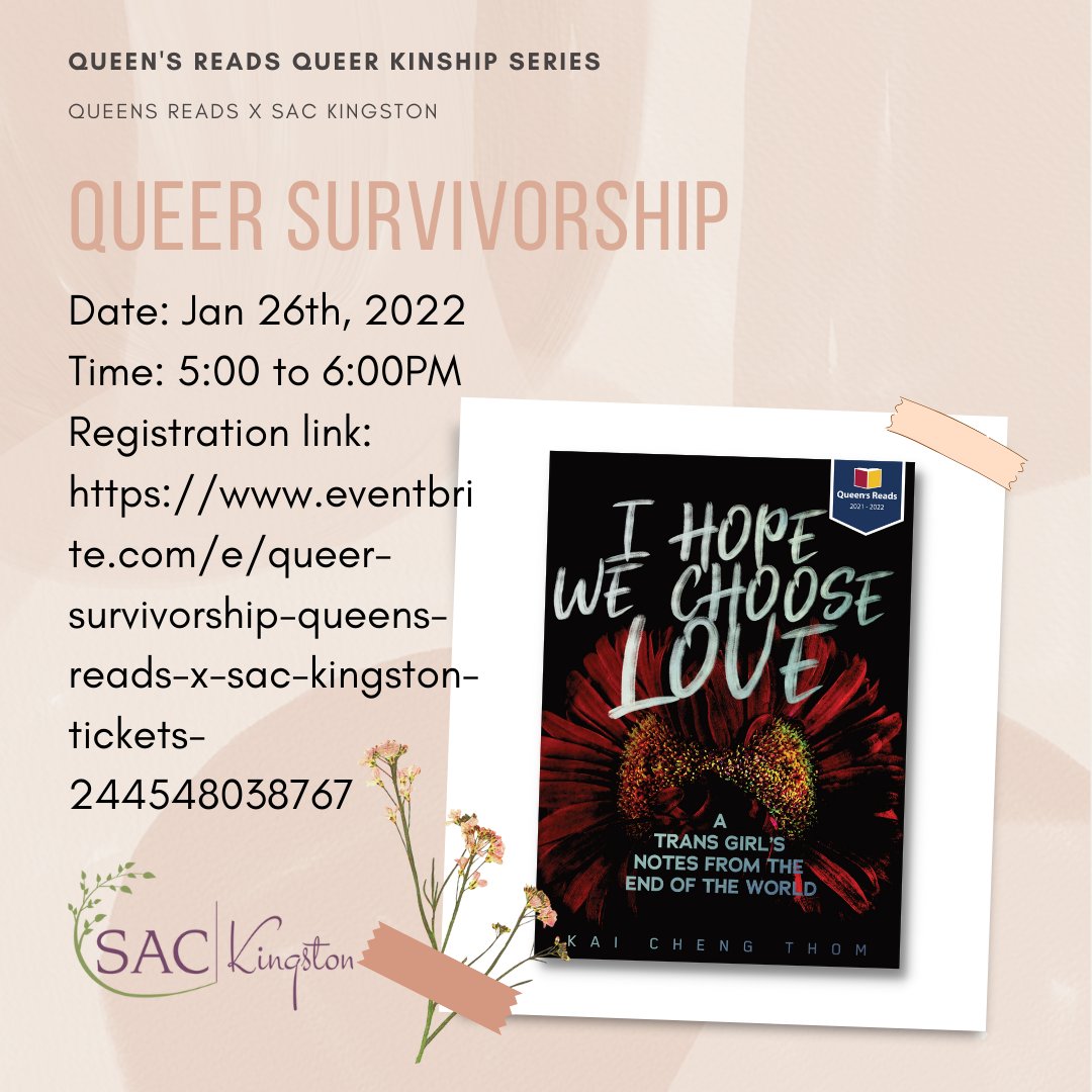 Join #queensreads and <a href="/sackingston/">Sexual Assault Centre Kingston</a> for a discussion about queer survivorship as part of the Queen's Reads Queer Kinship Series. Register here: eventbrite.com/e/queer-surviv…