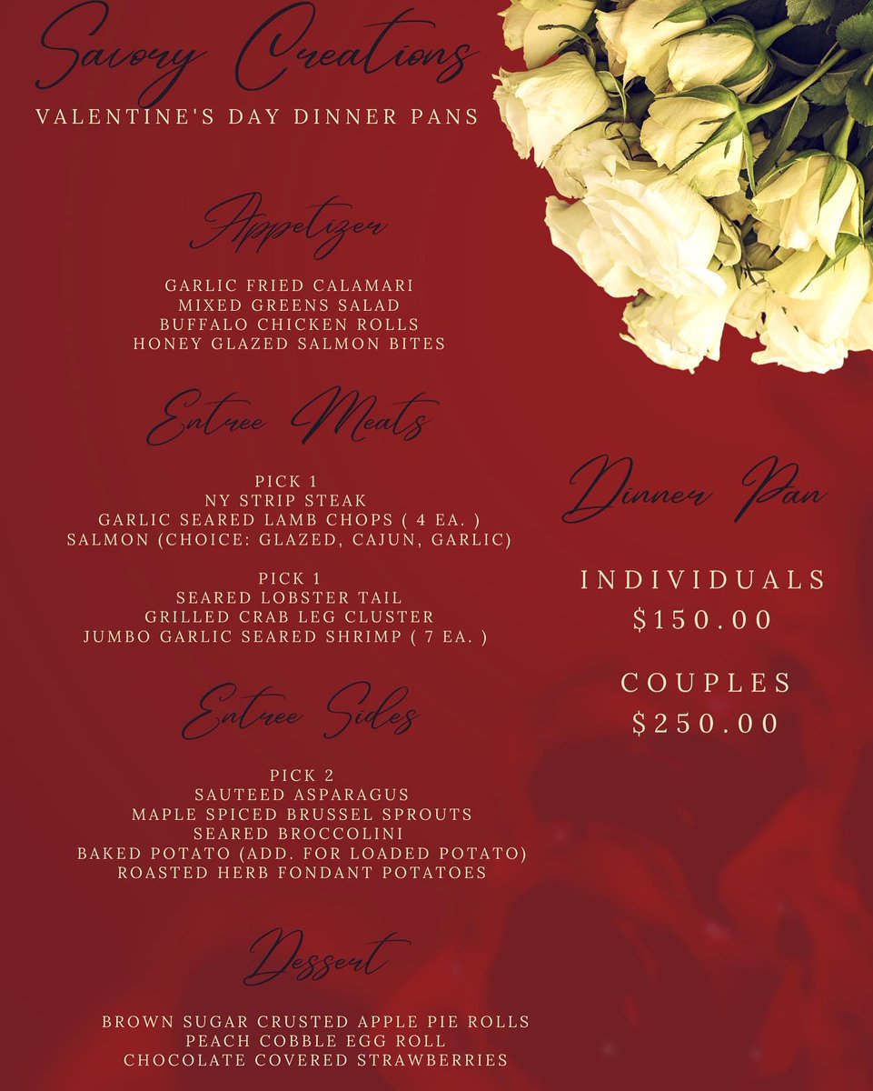 luvajee_'s tweet photo. This menu will have you talking about it and getting ATE for Hrs and Hrs andddddd Hrs! Preorder your Valentines Day Luv Pan to have you and your loved one storming for a couple hours! #Chicago #chicagochef #ValentinesDay2022 #ValentinesDaygifts https://t.co/TJW6gDtZ4O