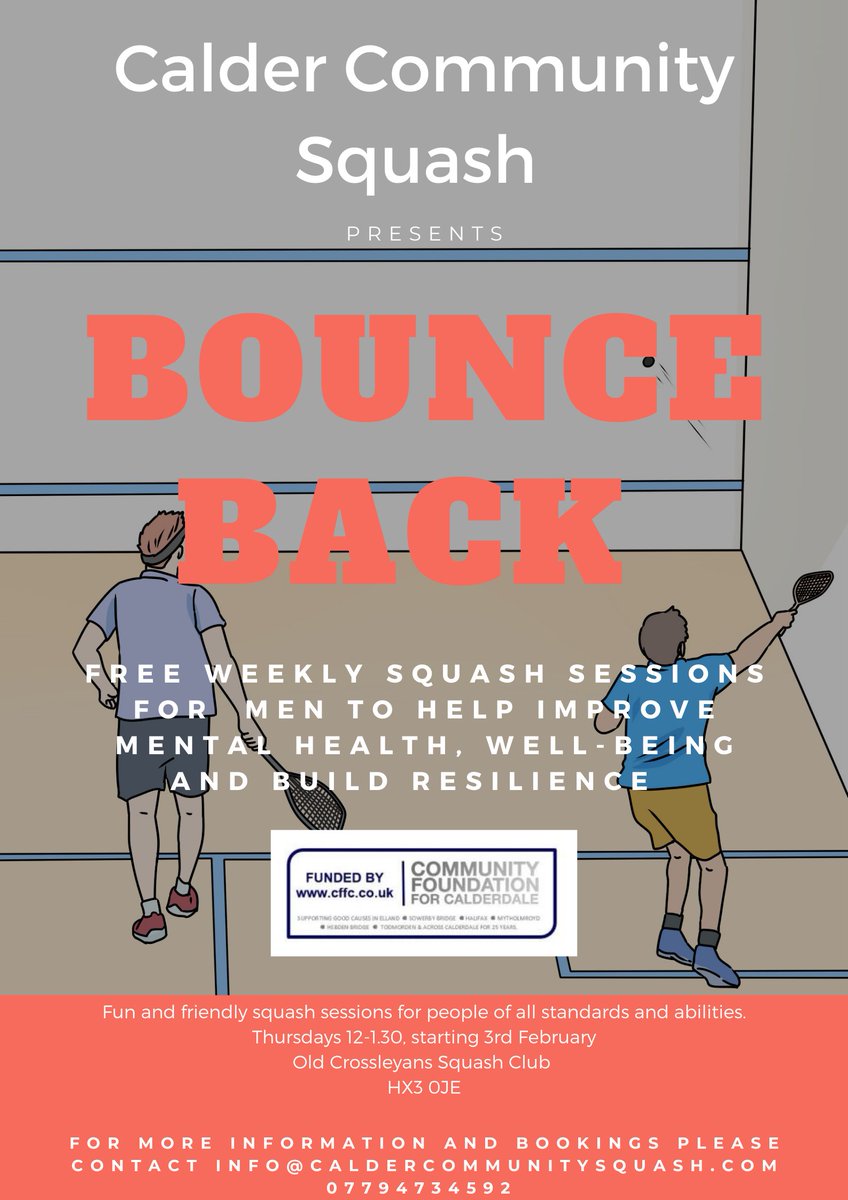 slongmhfauk's tweet photo. Men in the Halifax/Calderdale area - free squash sessions to help with mental health. Every Thursday 12 - 1.30 at the Old Crossleyans squash club in Halifax starting on the 3rd of February. @CalderSquash https://t.co/UkNw0d8qRi