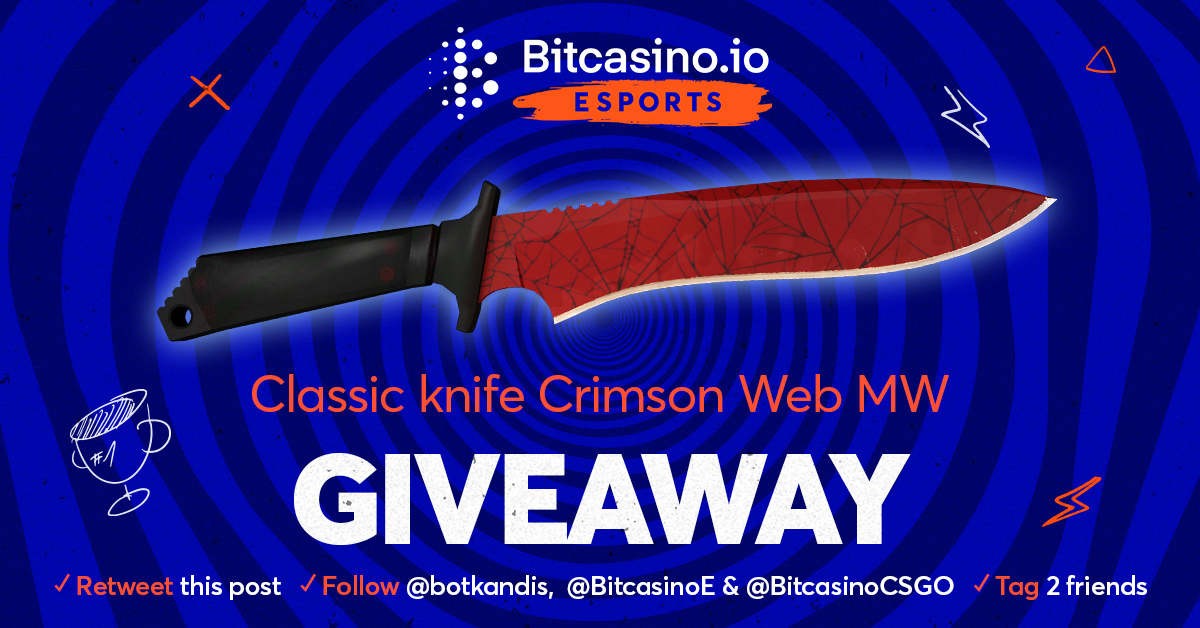 botkandis's tweet photo. CSGO GIVEAWAY | 
I’m giving away a Classic knife Crimson Web MW! 🎁

👉 To participate:
✅ Retweet this post
✅ Follow @botkandis, @BitcasinoE &amp; @BitcasinoCSGO
✅ Tag 2 friends

Giveaway ends 26.01 | TCs Apply.

#CSGOGiveaway #csgogiveaways #Giveaway #csgo https://t.co/Jtr5CePrSi