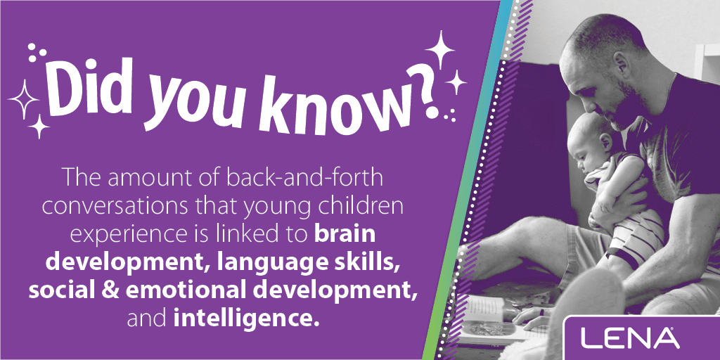 Conversational turns, or back-and-forth exchanges, are crucial. Check out a Zoom info session on Tuesday to learn how LENA Start is helping caregivers focus on early talk with its 'talk pedometer' technology. Sign up at readalouddelaware.org/lenastart #readalouddelaware #lenastart