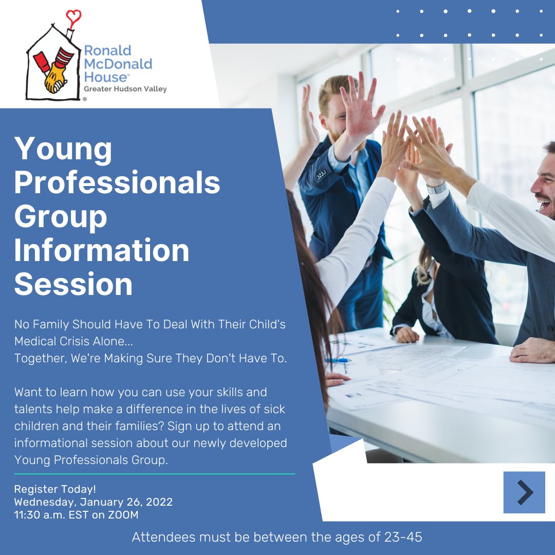 Want to learn how you can help make a difference in the lives of sick children and their families? Sign up to attend an informational session about our newly developed Young Professionals Group. 

Register Here: bit.ly/RMHYoungProf