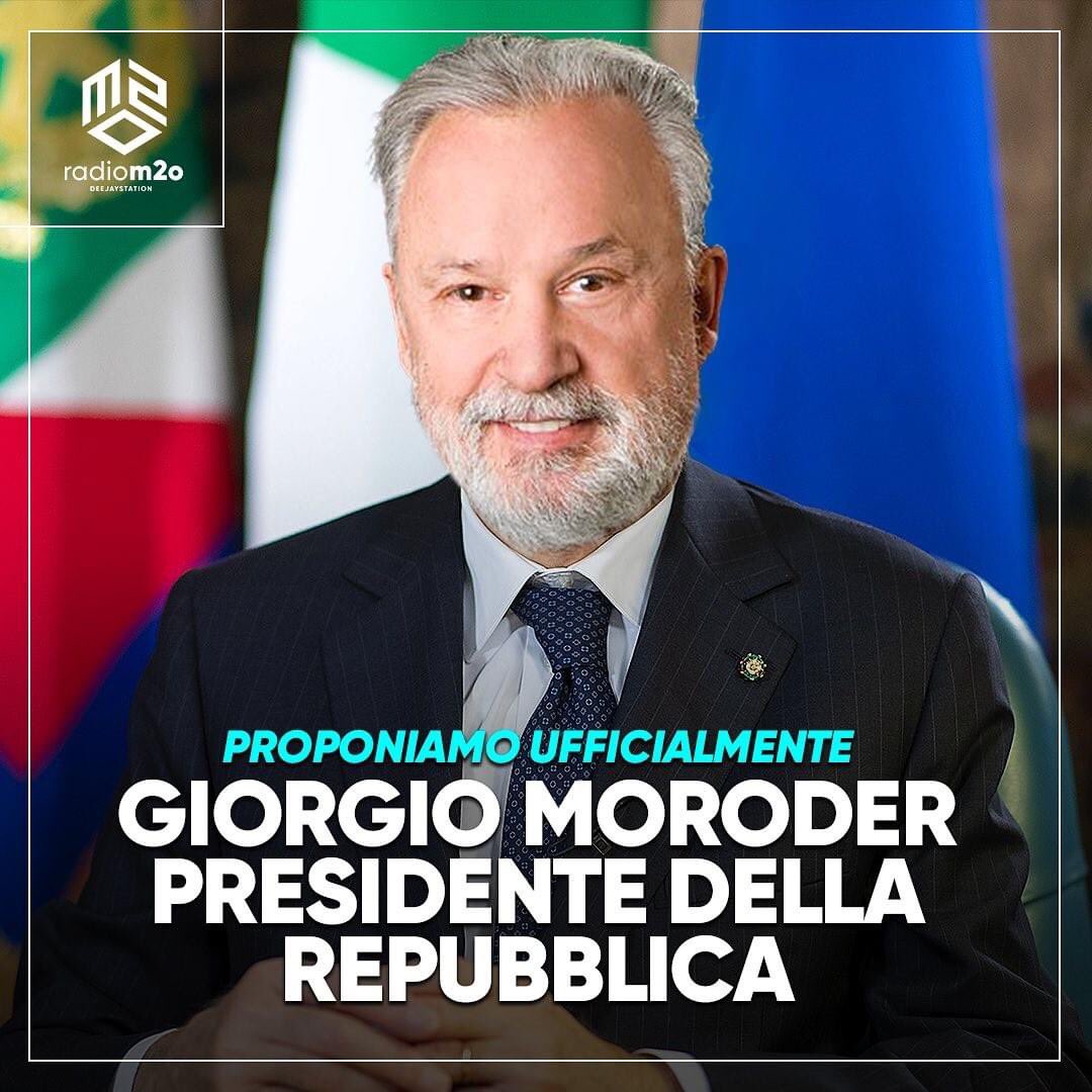 DuranDuranIt's tweet photo. @radio_m2o lancia la candidatura del leggendario maestro - e co-produttore di #FuturePast - @giorgiomoroder al #Quirinale.
E noi di @duranduran #Italia non possiamo che avallare! 😎
🇮🇹 #VotaMoroder 🇮🇹 https://t.co/UHgKHfHCTu
