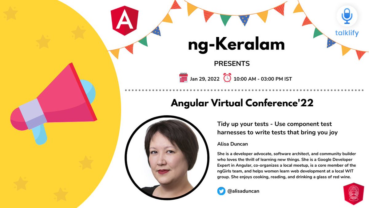 AlisaDuncan's tweet image. It&apos;s the new year, so it&apos;s time to tidy up. And that includes your unit tests!

I&apos;m looking forward to speaking and seeing y&apos;all at the @ng_keralam virtual @angular conference! 

Sign up ⬇️
townscript.com/e/angular-virt…