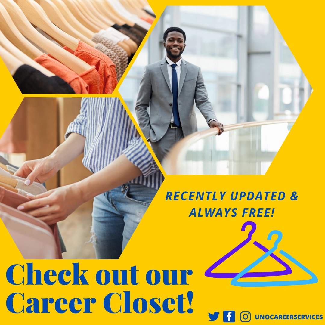 UNOCareer's tweet photo. Have you checked out our Career Closet?! If you're in need of professional attire, the Career Closet is your go to place! Where else can get a complete outfit for free?! Click the link in the bio to make an appointment today! #CareerCloset #UNOProud #UNOCareerServices https://t.co/UMLBFcykxk