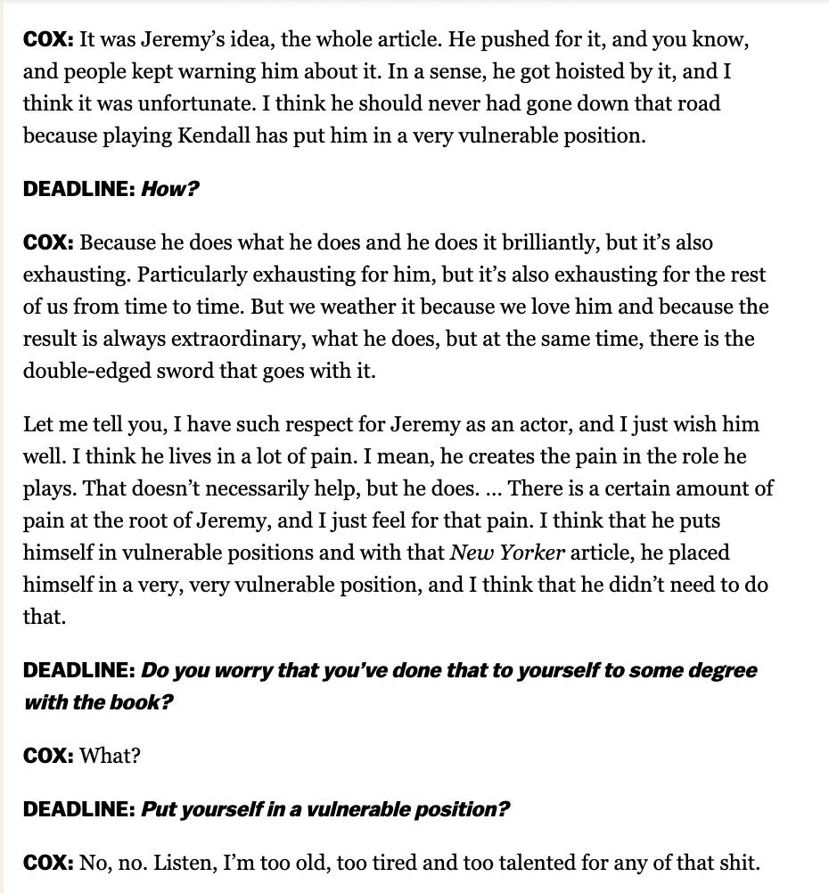 AlexThomp's tweet photo. Succession is even great in the off-season 
(read to the end of this Brian Cox interview)
https://t.co/X1vuhIQXmL https://t.co/NnEVJ9kQUJ
