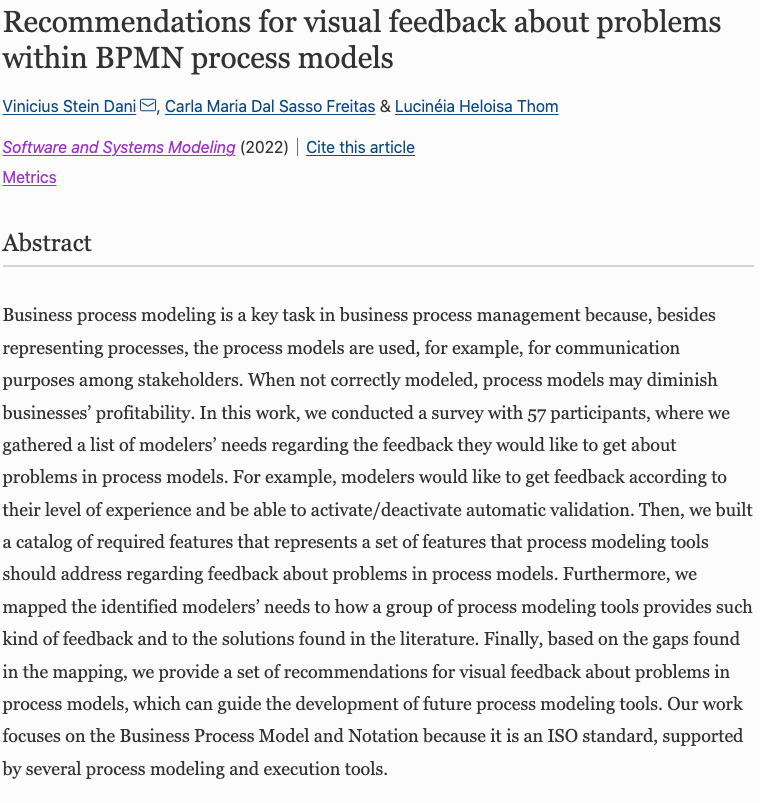 Lucineia Heloisa Thom (@lucineiahthom) on Twitter photo Our article is now online in <a href="/sosym_journal/">SoSyM Journal</a>. Thanks for this collaboration <a href="/vsdani/">Vinicius Stein Dani</a> and Carla Freitas.
link.springer.com/article/10.100… Our article is now online in <a href="/sosym_journal/">SoSyM Journal</a>. Thanks for this collaboration <a href="/vsdani/">Vinicius Stein Dani</a> and Carla Freitas.
link.springer.com/article/10.100…
