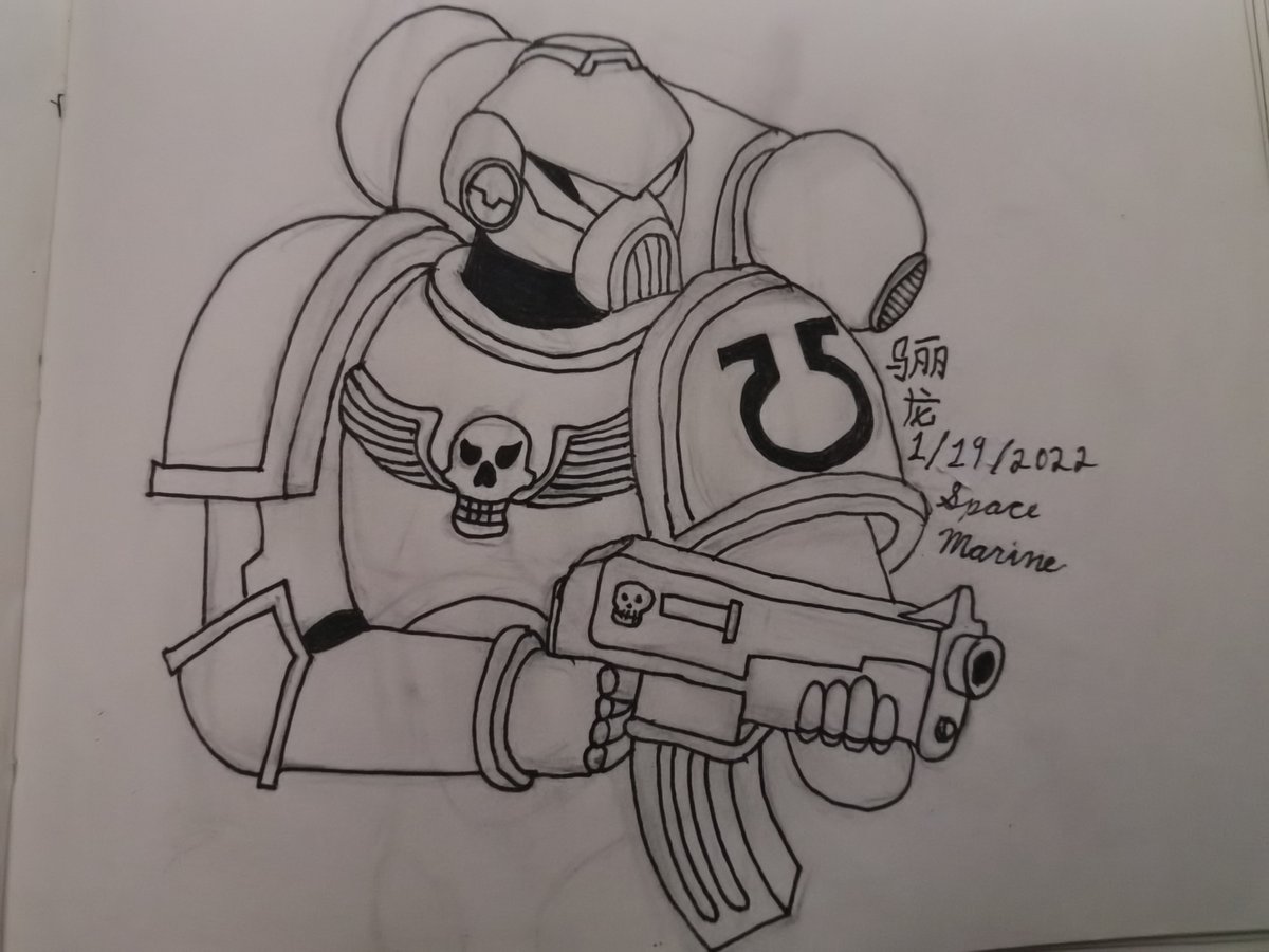 NinjaEVX's tweet photo. Day 19 of my #NewYearsResolution of finishing a #drawingPerDay, and here a Space Marine that I drew up earlier but just remembered to post it now.
#art #CharacterDesign #warhammer40k #fanart #drawing #sketch #inking https://t.co/RcLsgWdKAr