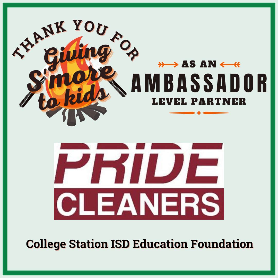 Pride Cleaners and EF Board Member Heather Crumbley Simmen are GIVING S'MORE TO KIDS through a partnership with the Education Foundation as an AMBASSADOR Level Partner supporting @CSISD students and educators!
#csisdsweetertogether #wegavesmoretoCSISDkids
