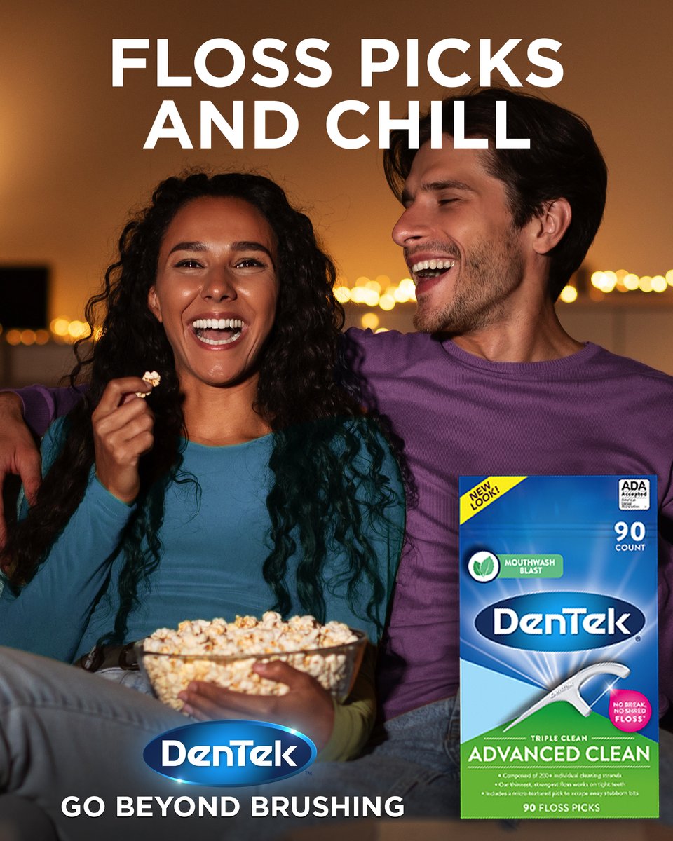 It’s #NationalPopcornDay! Make sure DenTek® Advanced Clean Floss Picks are nearby as you binge on your favorite snack and shows. Use as directed. #GoBeyondBrushing
