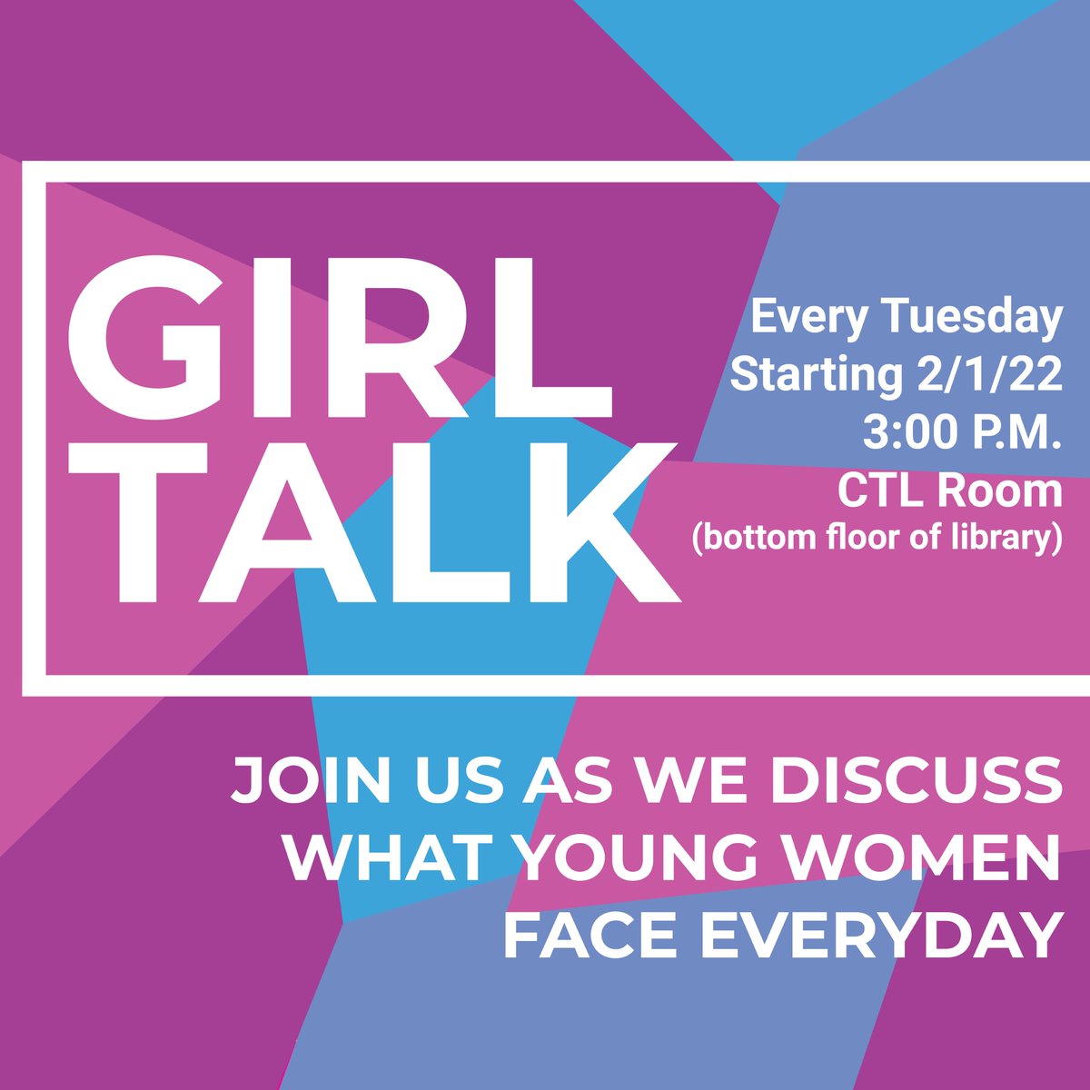 Come join the campus discussion series “Girl Talk,” sponsored by the Hinds CC Mental Health Services. Every Tuesday, Jenny Crutchfield and Janella John will be discussing honest topics that young women encounter daily. 
Center for Teaching and Learning 
Feb. 1 at 3 p.m.
#hindscc https://t.co/Y3dR3wU17r