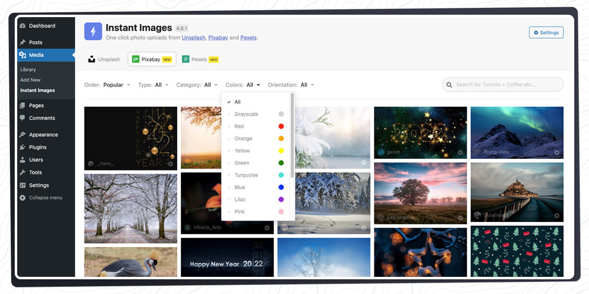 connekthq's tweet photo. 🚀Shipped: Last week we quietly released version 4.6.1 of Instant Images which adds API integrations for @pixabay &amp; @pexels.

Just like that, a couple of million more photos are all available right from within your #WordPress admin. https://t.co/YLhFG42ztI