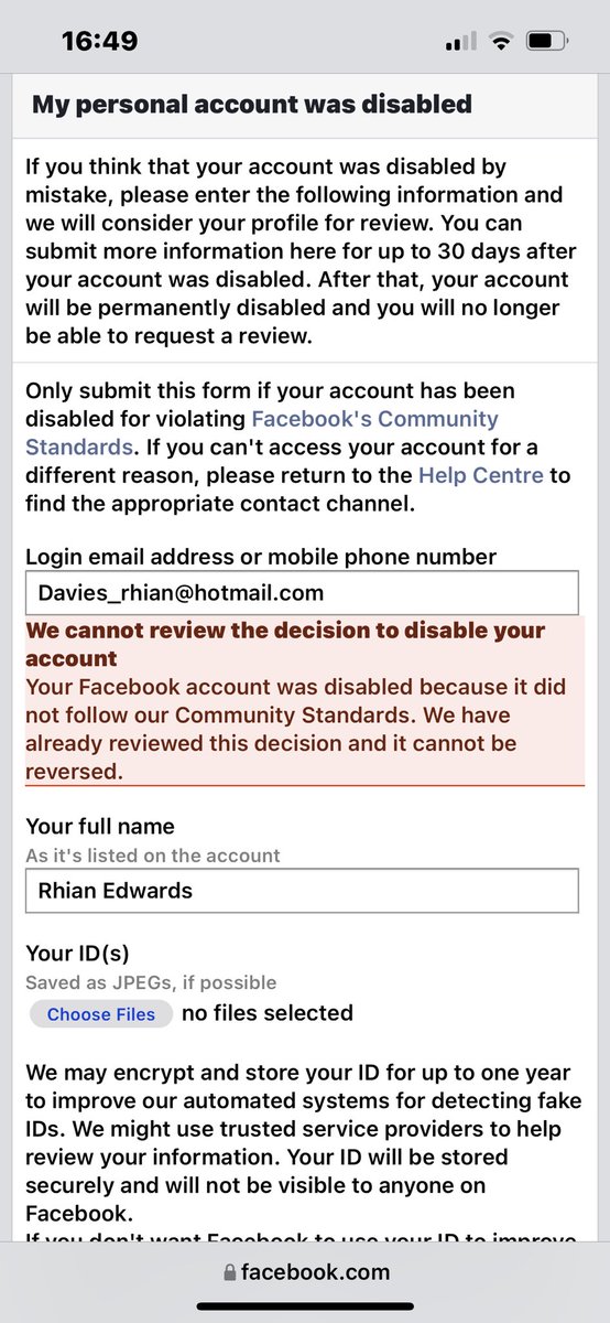 Eddiers8's tweet photo. @Meta @facebookapp been using Fb for 14 years, and have today been banned from my personal and business account, which I use to contact my clients, and isnt even up for review, what is going on!! https://t.co/BsqWK8HpvZ